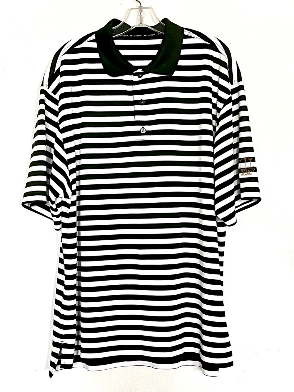 FootJoy Terra Lago Golf Club Polo Shirt Dark Green White Striped Men's Large L